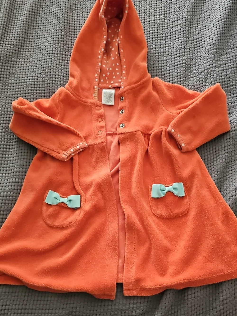 Gymboree VTG 3t Coral Hooded Terrry Robe Or Swim Cover with Mint Bow